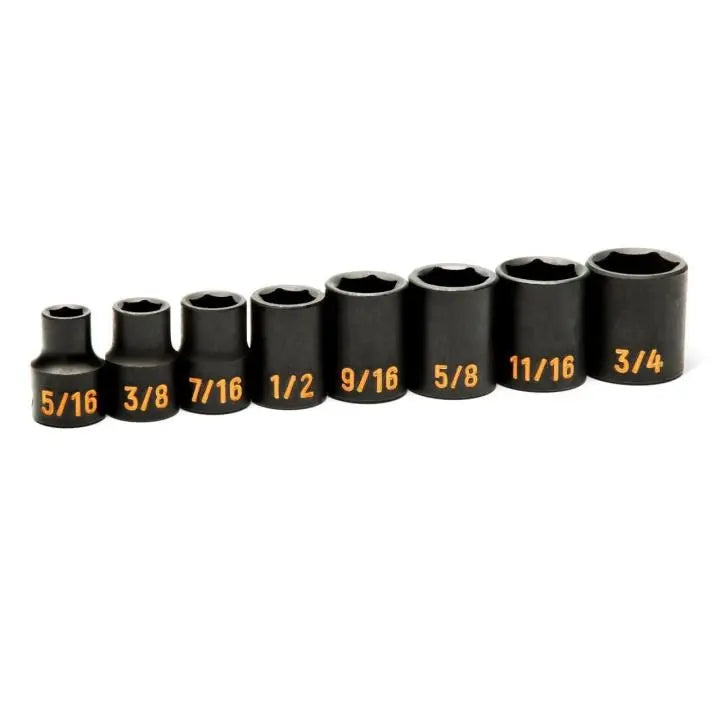GEARWRENCH Set of 8 3/8 in Drive 6 Point SAE Hi-Viz Impact Socket - GW 84910H
