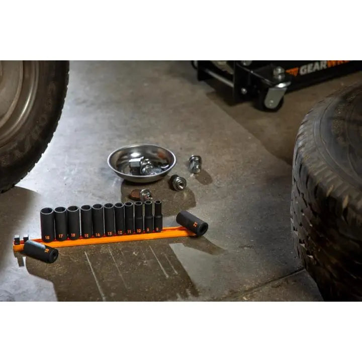 GEARWRENCH Set of 13 3/8 in Drive 6 Point Metric Hi-Viz Deep Impact Socket - GW 84914H