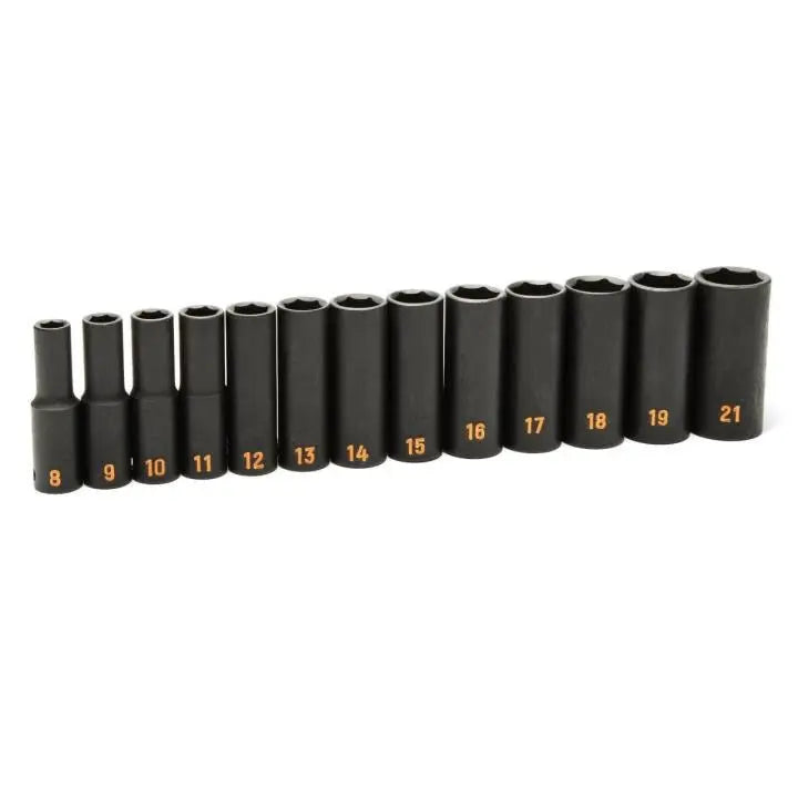 GEARWRENCH Set of 13 3/8 in Drive 6 Point Metric Hi-Viz Deep Impact Socket - GW 84914H