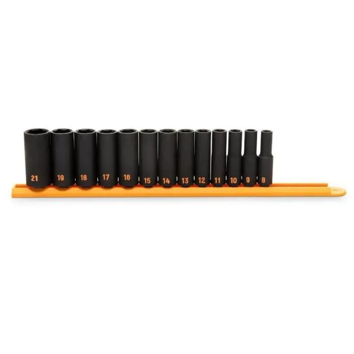 GEARWRENCH Set of 13 3/8 in Drive 6 Point Metric Hi-Viz Deep Impact Socket - GW 84914H