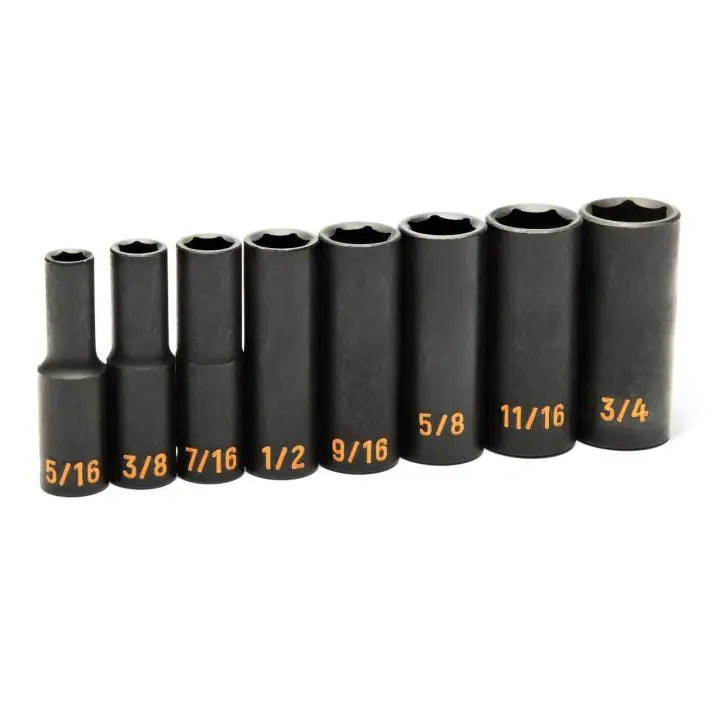 GEARWRENCH Set of 8 3/8 in Drive 6 Point SAE Hi-Viz Deep Impact Socket - GW 84915H