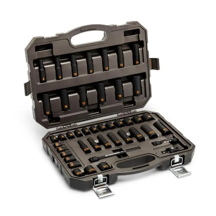 GEARWRENCH Set of 44 3/8 in Drive 6 Point SAE/Metric Hi-Viz Standard and Deep Impact Socket - GW 84916H