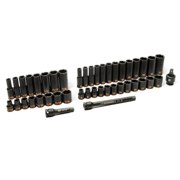 GEARWRENCH Set of 44 3/8 in Drive 6 Point SAE/Metric Hi-Viz Standard and Deep Impact Socket - GW 84916H