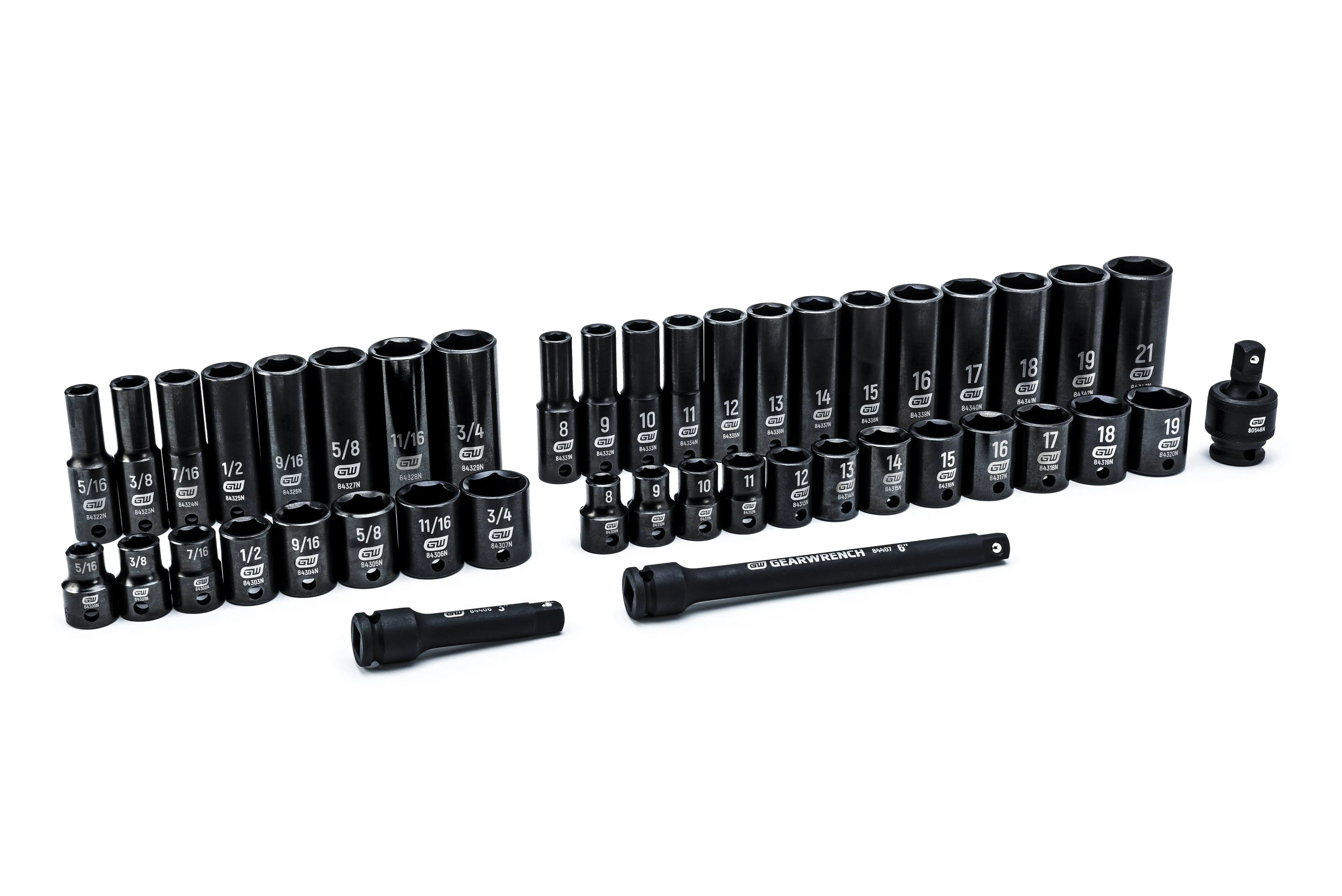 GEARWRENCH 44 Pc. 3/8" Drive 6 Point Standard & Deep Impact SAE/Metric Socket Set 84916N Socket Set GEARWRENCH