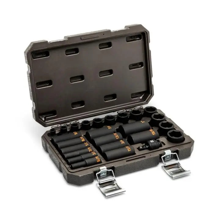 GEARWRENCH Set of 25 3/8 in Drive 6 Point SAE Hi-Viz Standard and Deep Impact Socket - GW 84919H