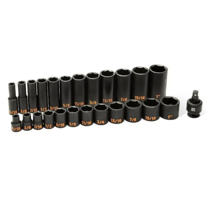 GEARWRENCH Set of 25 3/8 in Drive 6 Point SAE Hi-Viz Standard and Deep Impact Socket - GW 84919H