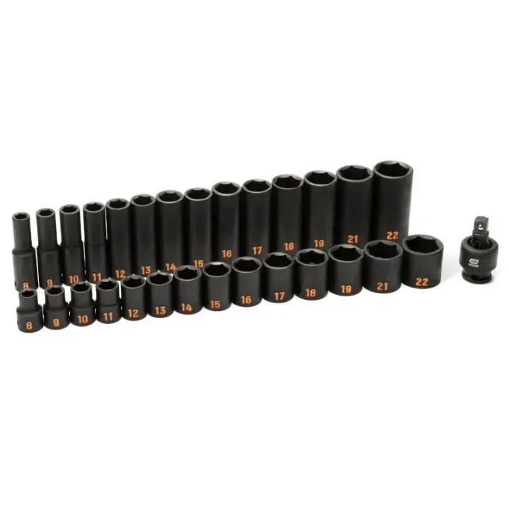GEARWRENCH Set of 29 3/8 in Drive 6 Point Metric Hi-Viz Standard and Deep Impact Socket - GW 84925H