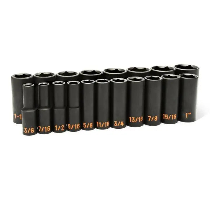 GEARWRENCH Set of 19 1/2 in Drive 6 Point SAE Hi-Viz Deep Impact Socket - GW 84934H