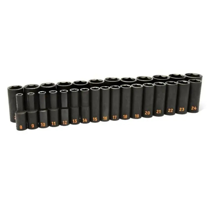 GEARWRENCH Set of 29 1/2 in Drive 6 Point Metric Hi-Viz Deep Impact Socket - GW 84935H