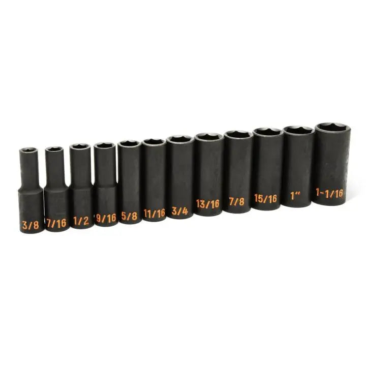 GEARWRENCH Set of 12 1/2 in Drive 6 Point SAE Hi-Viz Deep Impact Socket - GW 84942H