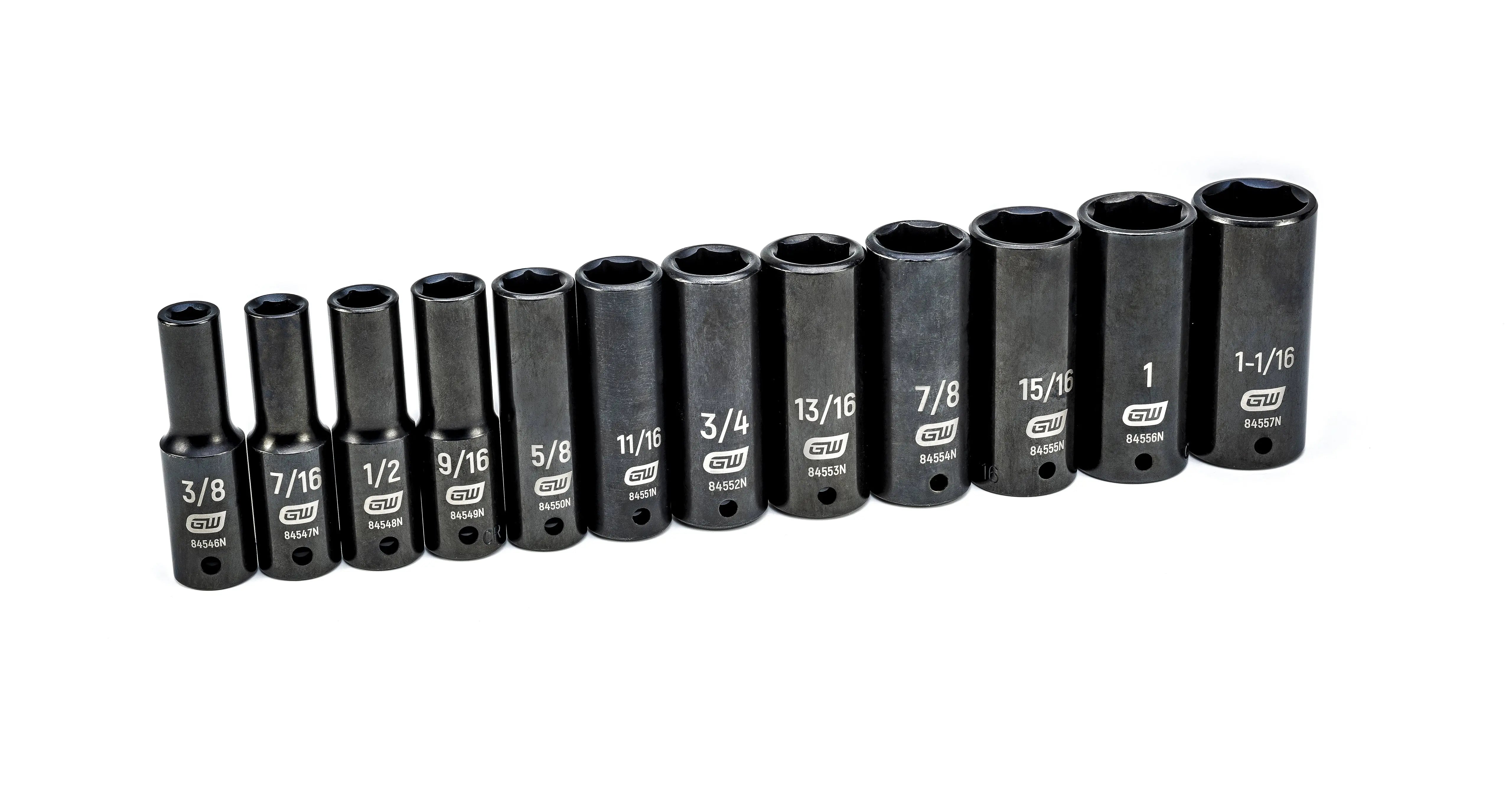 GEARWRENCH 12 Pc. 1/2" Drive 6 Point Deep Impact SAE Socket Set 84942N Socket Set GEARWRENCH