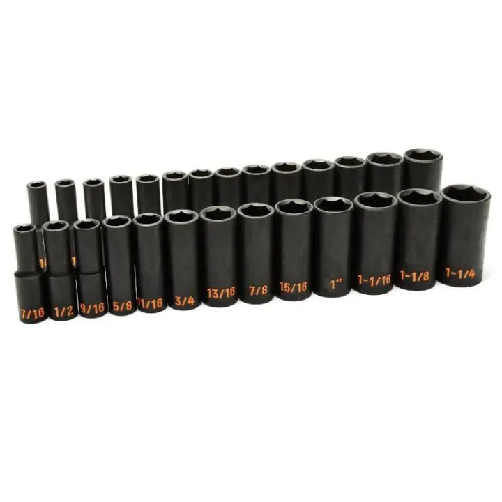 GEARWRENCH Set of 27 1/2 in Drive 6 Point SAE/Metric Hi-Viz Deep Impact Socket - GW 84949H