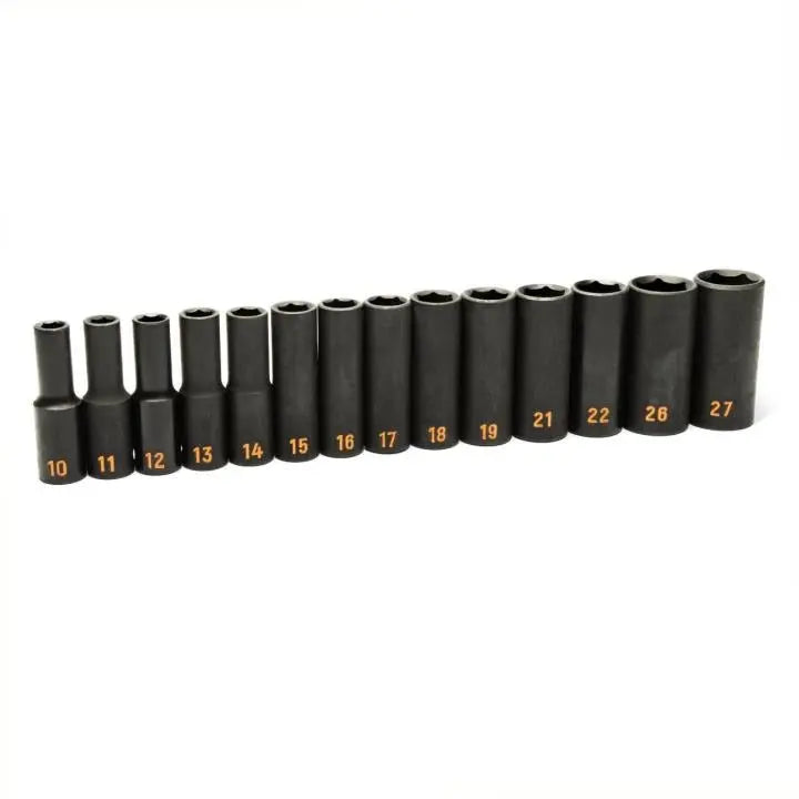 GEARWRENCH Set of 14 1/2 in Drive 6 Point Metric Hi-Viz Deep Impact Socket - GW 84955H