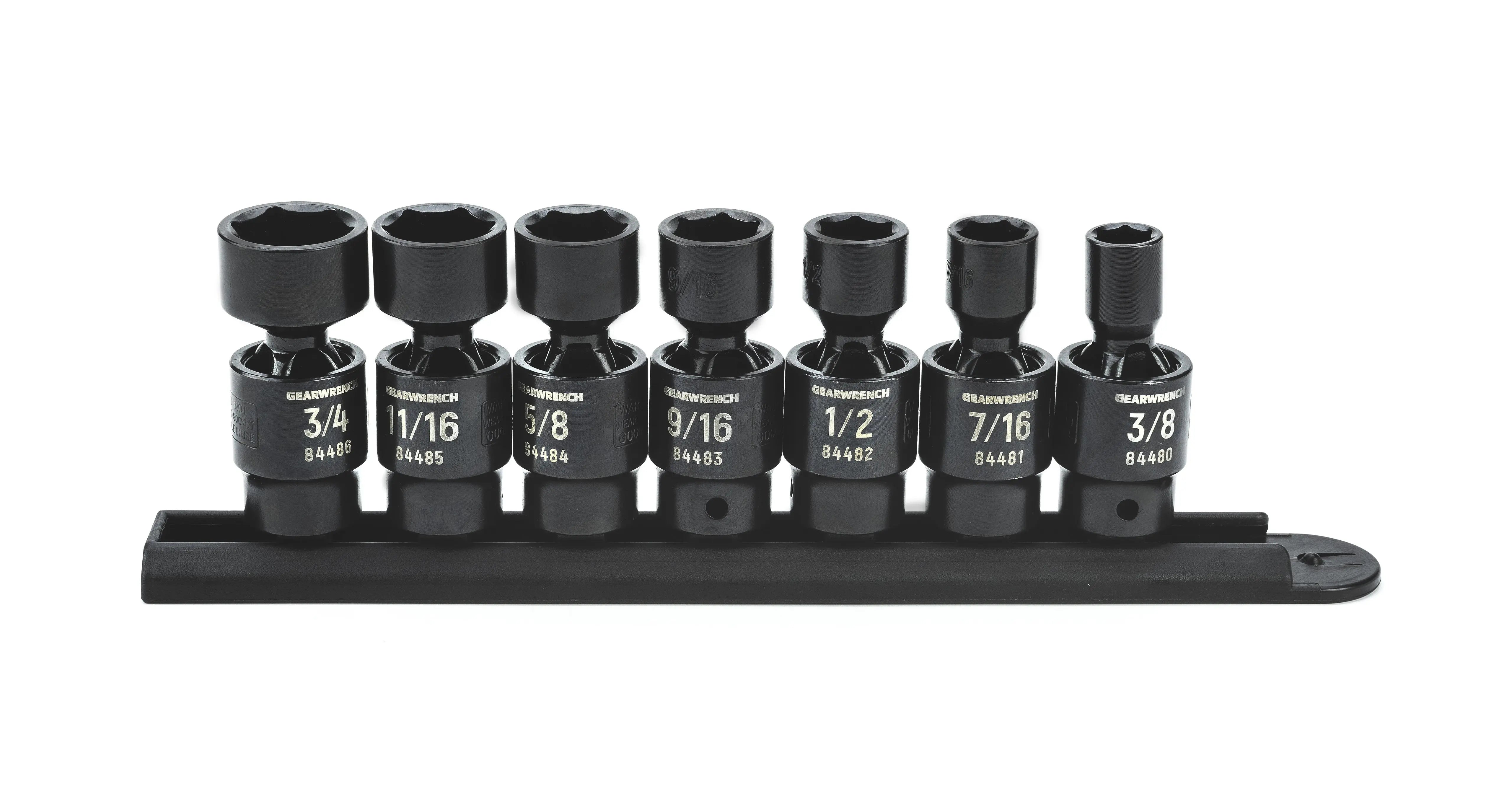 GEARWRENCH 7 Pc. 3/8" Drive 6 Point Standard X-Core Pinless Universal Impact SAE Socket Set 84974 Socket Set GEARWRENCH