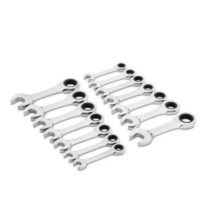 GEARWRENCH Set of 14 72-Tooth 12-Point Stubby Ratcheting SAE/Metric Combination Wrenches - GW 85206 Ratcheting Wrench Set GEARWRENCH