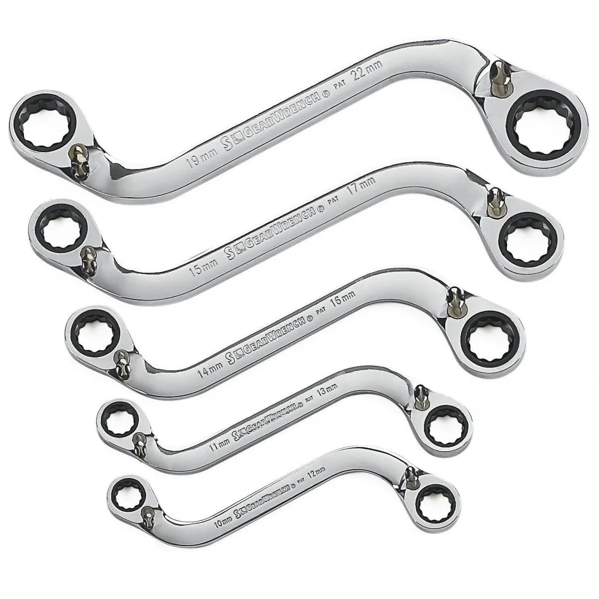 GEARWRENCH 5 Pc. 72-Tooth 12 Point Reversible S-Shape Double Box Ratcheting Metric Wrench Set 85299 Wrench Set GEARWRENCH