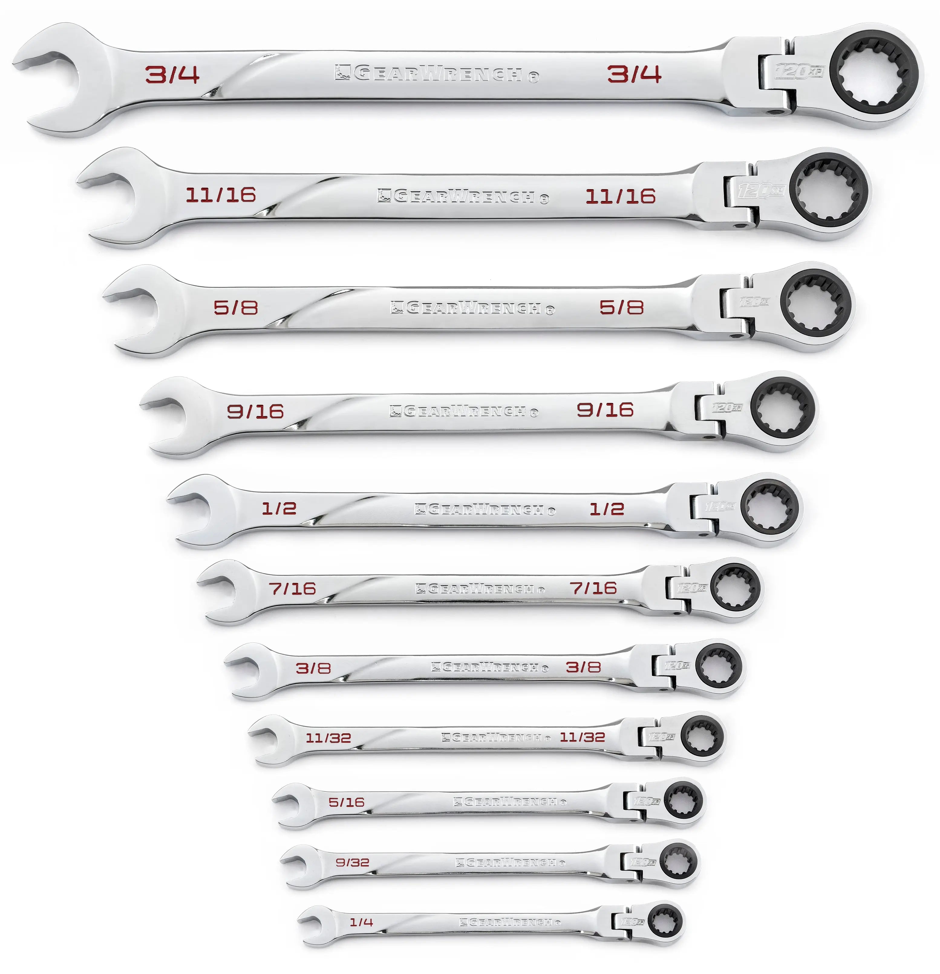 GEARWRENCH 11 Pc. 120XP Universal Spline XL Flex Head Ratcheting Combination SAE Wrench Set 86247 Wrench Set GEARWRENCH