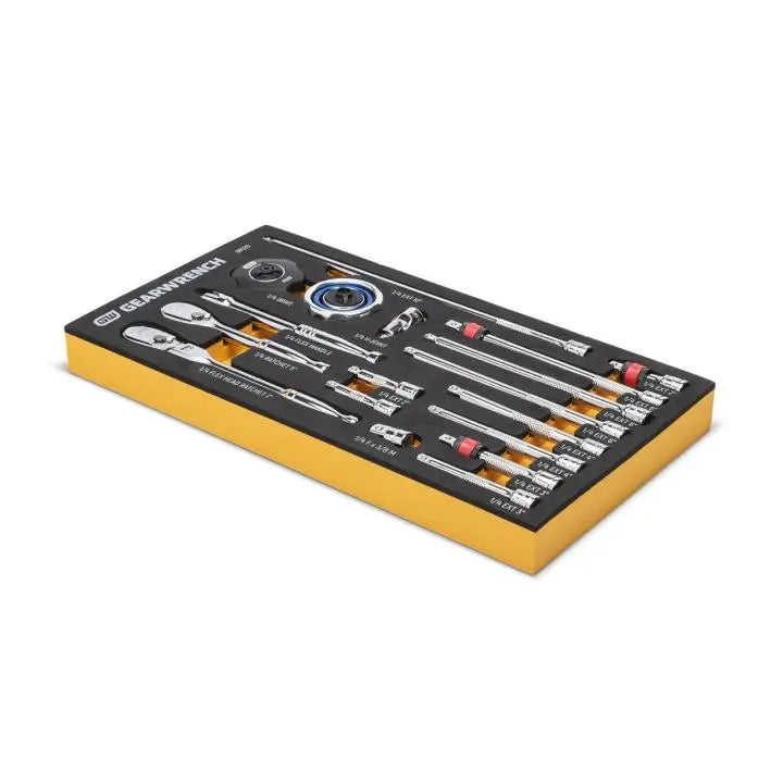 GEARWRENCH Set of 18 1/4 in Drive 90-Tooth Ratchet and Drive Tools in Foam Storage Tray - GW 86520 Tool Set GEARWRENCH