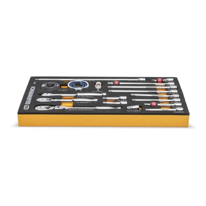 GEARWRENCH Set of 18 1/4 in Drive 90-Tooth Ratchet and Drive Tools in Foam Storage Tray - GW 86520 Tool Set GEARWRENCH
