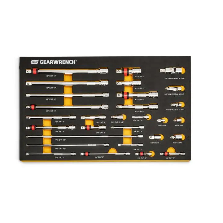 GEARWRENCH 29 Pc. 1/4", 3/8", 1/2" Drive Chrome Tool Accessories Set with EVA Foam Tray 86523 Accessories Set GEARWRENCH