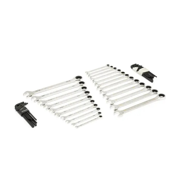 GEARWRENCH Set of 44 90-Tooth SAE/Metric Combination Ratcheting Wrench and Long Arm Hexagon Keys in Foam Storage Tray - GW 86528 Tool Set GEARWRENCH