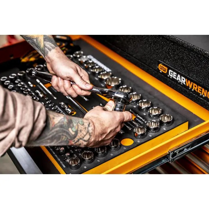 GEARWRENCH 83 Pc. 1/4", 3/8", 1/2" 90-Tooth SAE/Metric Mechanics Tool Set with EVA Foam Tray 86529 GEARWRENCH