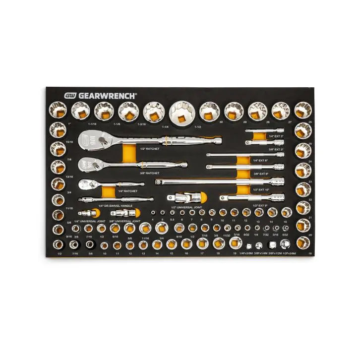 GEARWRENCH 83 Pc. 1/4", 3/8", 1/2" 90-Tooth SAE/Metric Mechanics Tool Set with EVA Foam Tray 86529 GEARWRENCH