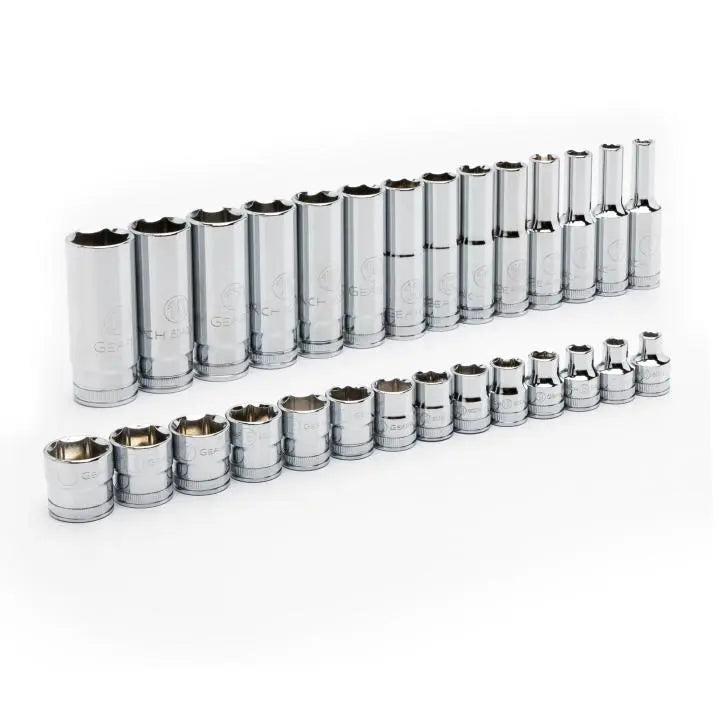 GEARWRENCH Set of 28 3/8 in Drive 6-Point Standard, Deep Sockets - GW 86540 Socket Set GEARWRENCH