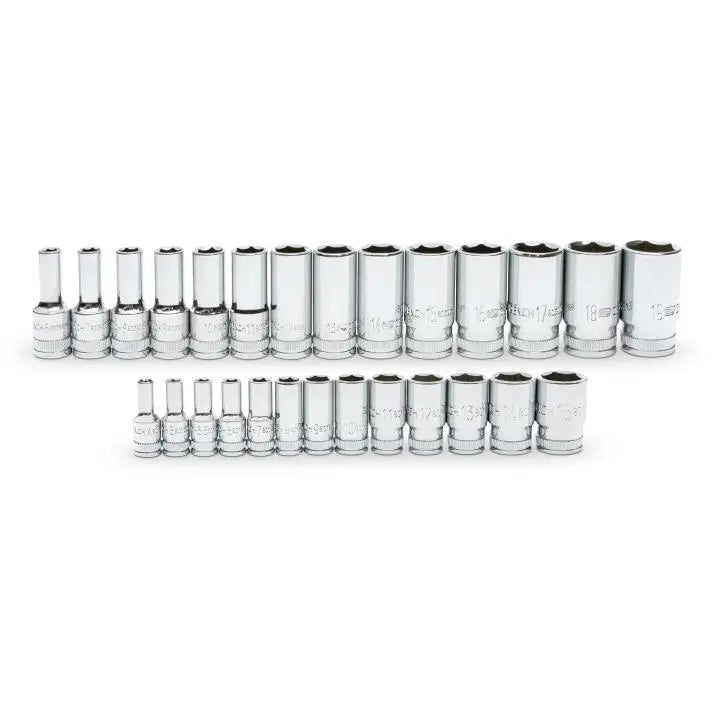 GEARWRENCH Set of 27 1/4 in, 3/8 in Drive 6-Point Mid Length Metric Sockets - GW 86541-06 Socket Set GEARWRENCH