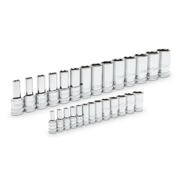 GEARWRENCH Set of 27 1/4 in, 3/8 in Drive 6-Point Mid Length Metric Sockets - GW 86541-06 Socket Set GEARWRENCH