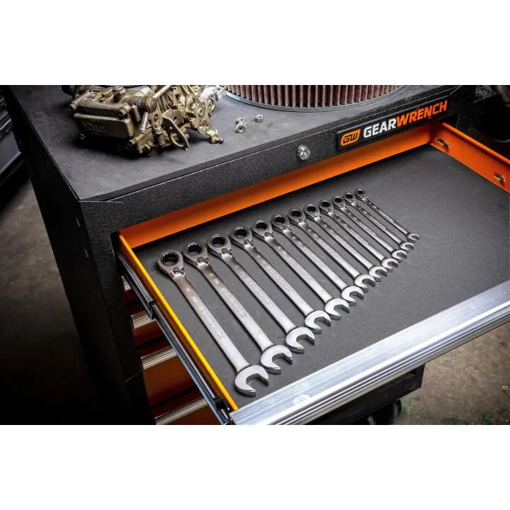 GEARWRENCH Set of 12 90-Tooth 12-Point Metric Reversible Ratcheting Wrenches - GW 86627 Ratcheting Wrench Set GEARWRENCH