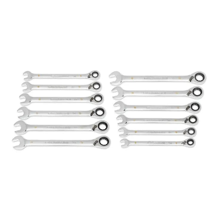 GEARWRENCH Set of 12 90-Tooth 12-Point Metric Reversible Ratcheting Wrenches - GW 86627 Ratcheting Wrench Set GEARWRENCH
