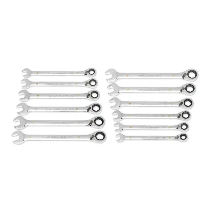 GEARWRENCH Set of 12 90-Tooth 12-Point Metric Reversible Ratcheting Wrenches with Wrench Roll - GW 86628 Ratcheting Wrench Set GEARWRENCH