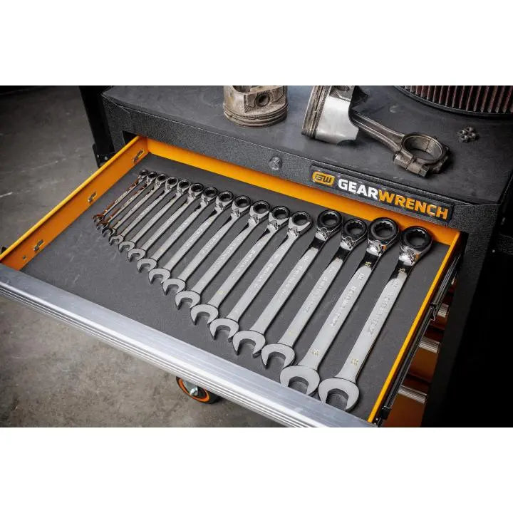 GEARWRENCH Set of 16 90-Tooth 12-Point Metric Reversible Ratcheting Wrenches - GW 86629 Ratcheting Wrench Set GEARWRENCH
