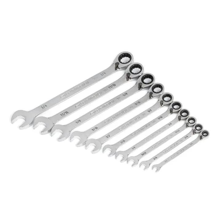 GEARWRENCH Set of 10 90-Tooth 12-Point SAE Reversible Ratcheting Wrenches - GW 86658 Ratcheting Wrench Set GEARWRENCH