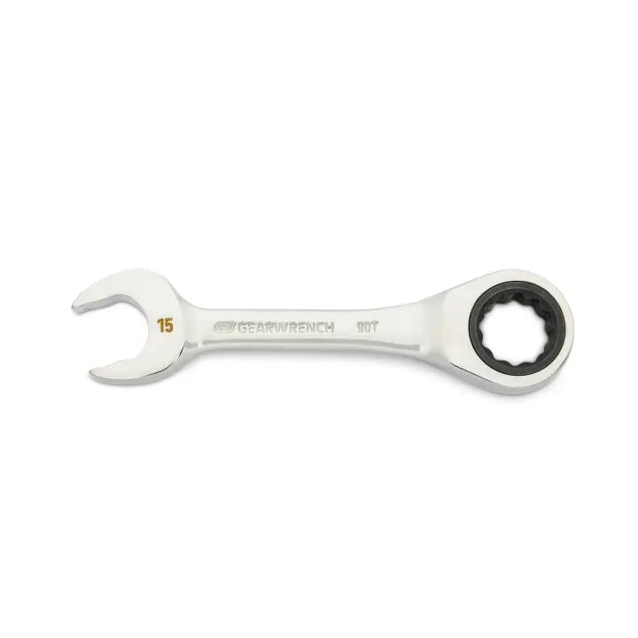 GEARWRENCH 90-Tooth 12-Point Stubby Combination Ratcheting Wrench, 15mm - GW 86845 Combination Wrench GEARWRENCH
