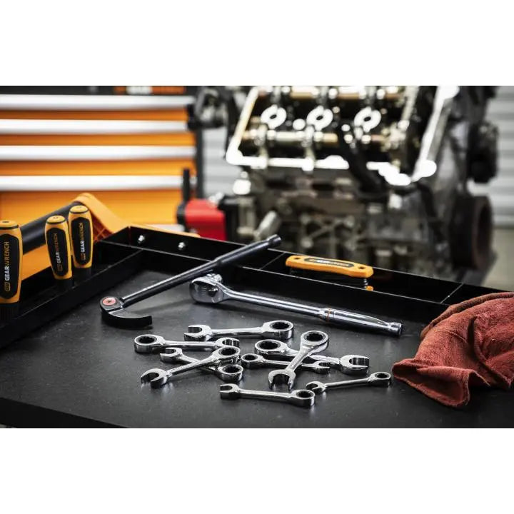 GEARWRENCH Set of 10 90-Tooth 12-Point Stubby Metric Ratcheting Combination Wrenches - GW 86850 Wrench Set GEARWRENCH