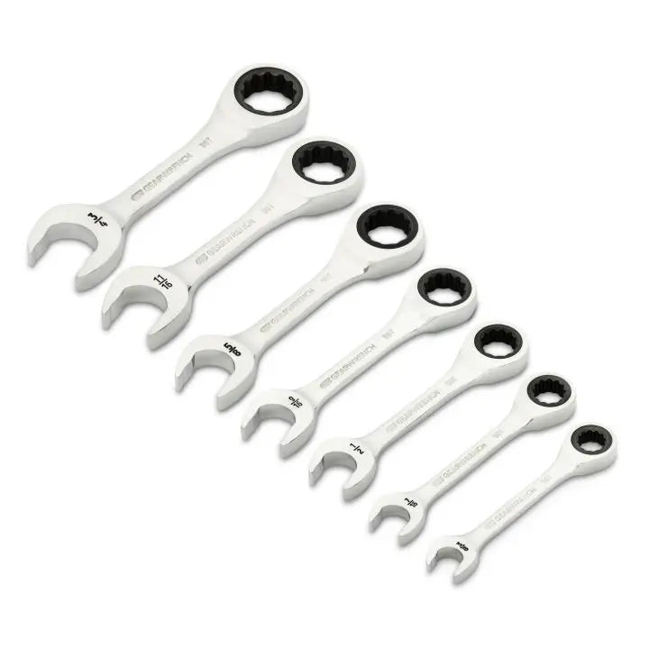 GEARWRENCH Set of 7 90-Tooth 12-Point Stubby SAE Ratcheting Combination Wrenches - GW 86858 Wrench Set GEARWRENCH