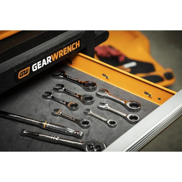 GEARWRENCH Set of 7 90-Tooth 12-Point Stubby SAE Ratcheting Combination Wrenches - GW 86858 Wrench Set GEARWRENCH