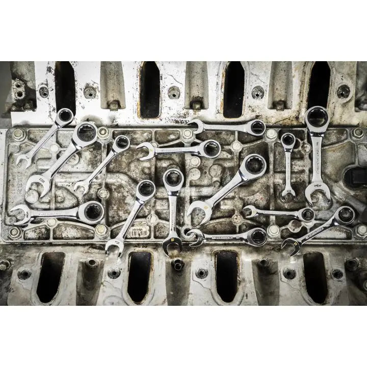 GEARWRENCH Set of 14 90-Tooth 12-Point Stubby SAE/Metric Ratcheting Combination Wrenches - GW 86859 Wrench Set GEARWRENCH