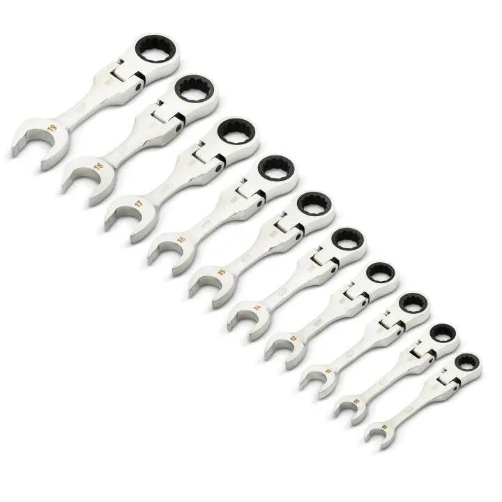 GEARWRENCH Set of 10 90-Tooth 12-Point Stubby Flex Metric Ratcheting Combination Wrenches - GW 86870 Wrench Set GEARWRENCH
