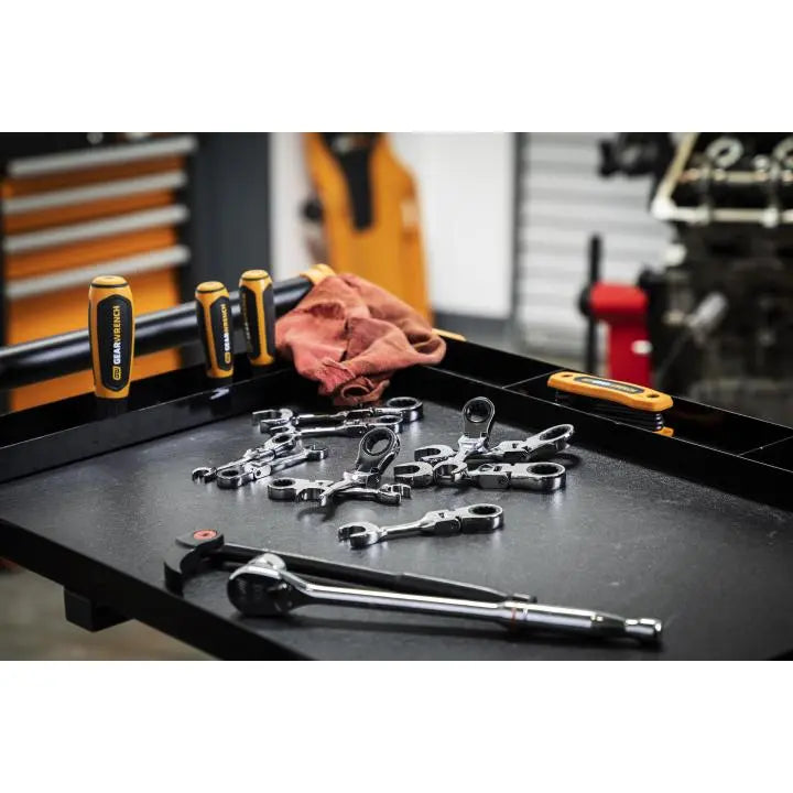 GEARWRENCH Set of 10 90-Tooth 12-Point Stubby Flex Metric Ratcheting Combination Wrenches - GW 86870 Wrench Set GEARWRENCH