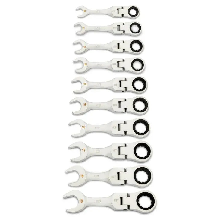 GEARWRENCH Set of 10 90-Tooth 12-Point Stubby Flex Metric Ratcheting Combination Wrenches - GW 86870 Wrench Set GEARWRENCH