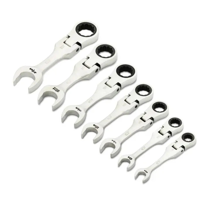 GEARWRENCH Set of 7 90-Tooth 12-Point Stubby SAE Flex Ratcheting Combination Wrenches - GW 86878 Wrench Set GEARWRENCH
