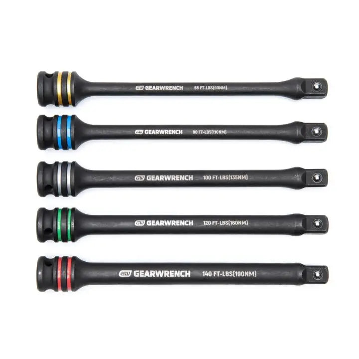 GEARWRENCH Set of 5 1/2 in Drive Torque Limiting Impact Extension Bars - GW 89650 Extension Bar Set GEARWRENCH