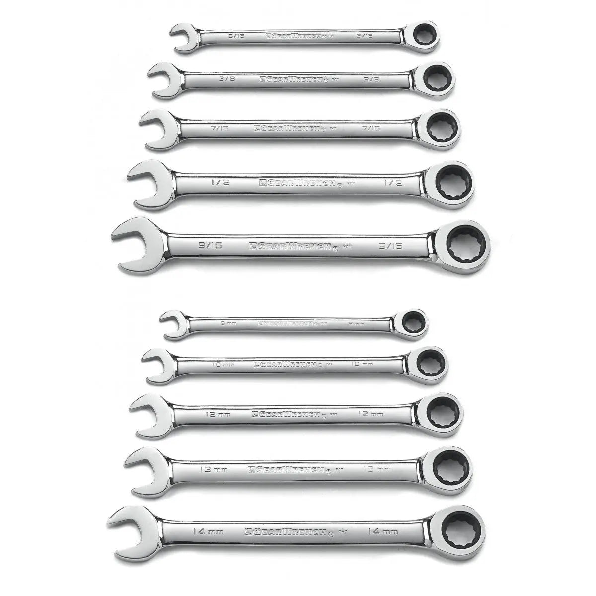 GEARWRENCH 10 Pc. 72-Tooth 12 Point Ratcheting Combination SAE/Metric Wrench Set 9418 Wrench Set GEARWRENCH