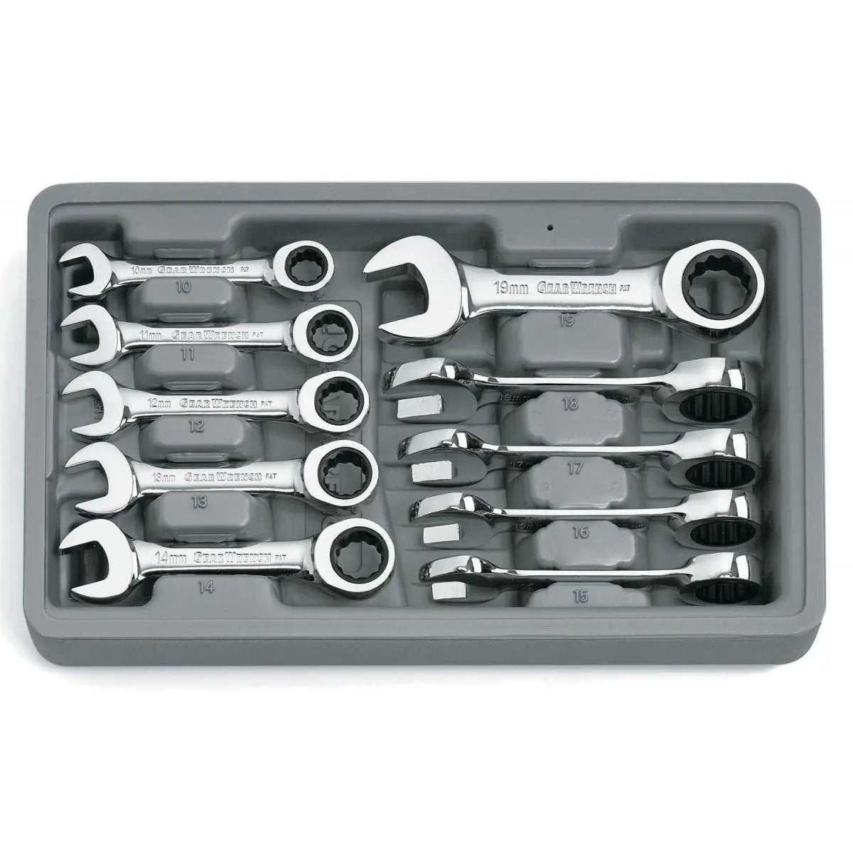 GEARWRENCH 10 Pc. 72-Tooth 12 Point Stubby Ratcheting Combination Metric Wrench Set 9520D Wrench Set GEARWRENCH