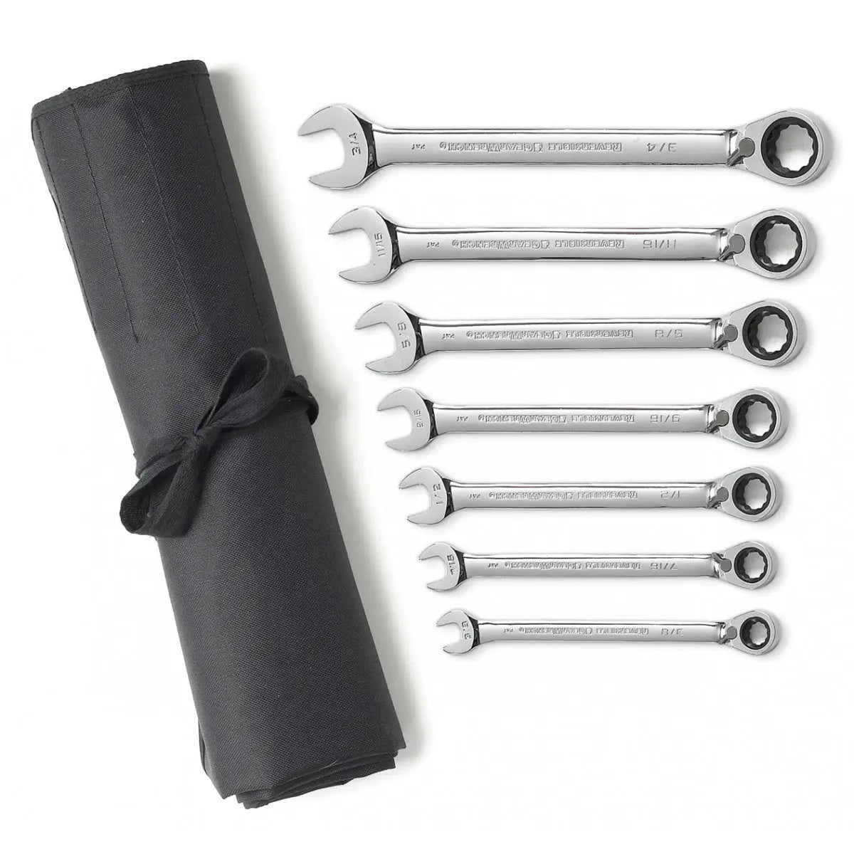 GEARWRENCH 7 Pc. 72-Tooth 12 Point Reversible Ratcheting Combination SAE Wrench Set with Tool Roll 9567RN Wrench Set GEARWRENCH