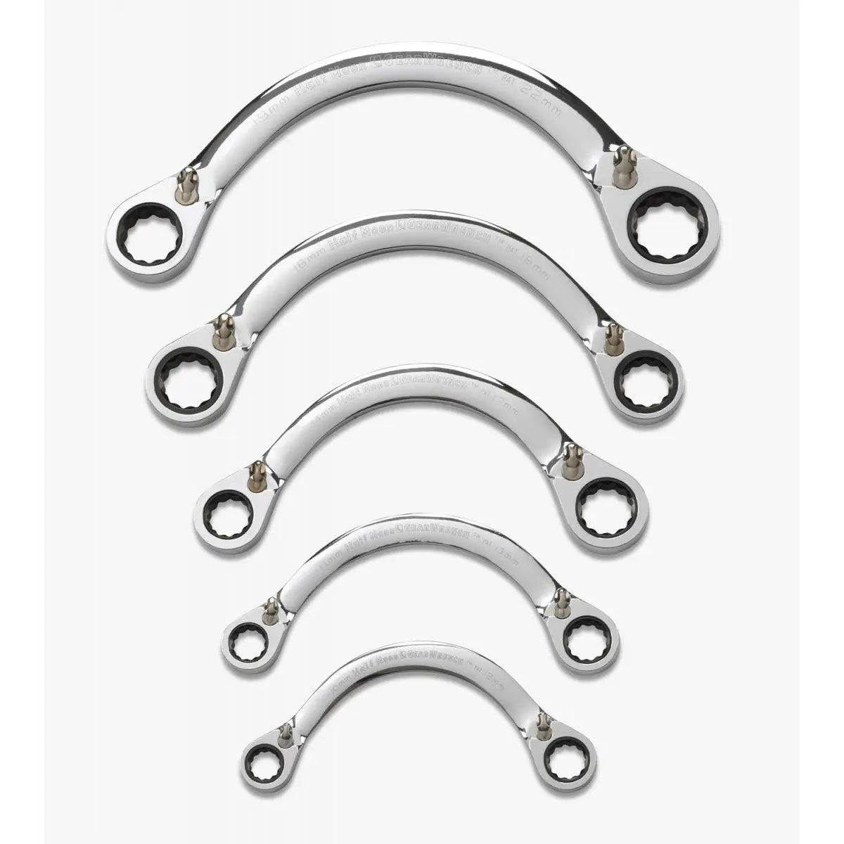 GEARWRENCH 5 Pc. 72-Tooth 12 Point Reversible Half Moon Double Box Ratcheting Metric Wrench Set 9850 Wrench Set GEARWRENCH