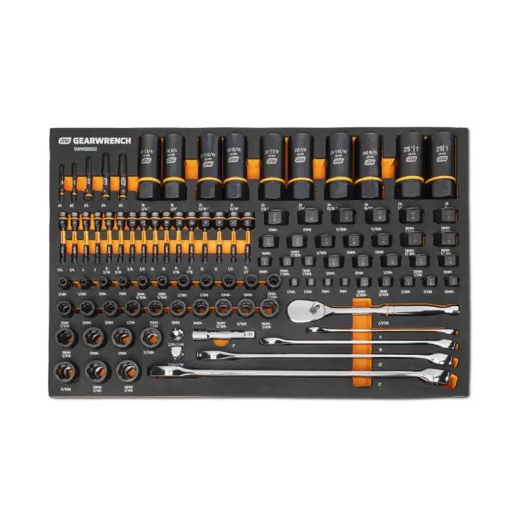 GEARWRENCH Set of 97 1/4 in, 3/8 in, 1/2 in Drive Bolt Biter Mechanics Tools in Foam Storage Tray - GW GWMSBBS02 Mechanics Tool Set GEARWRENCH
